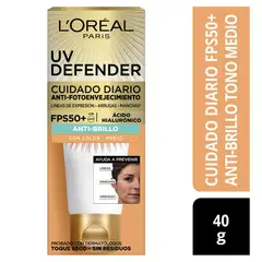 LOREAL PARIS - Protector Solar Con Color SPF50+ Anti Brillo Hialurónico Envase 40 mL