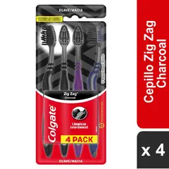 COLGATE - Cepillo Dental Zig Zag Carbón Pack 4 Und