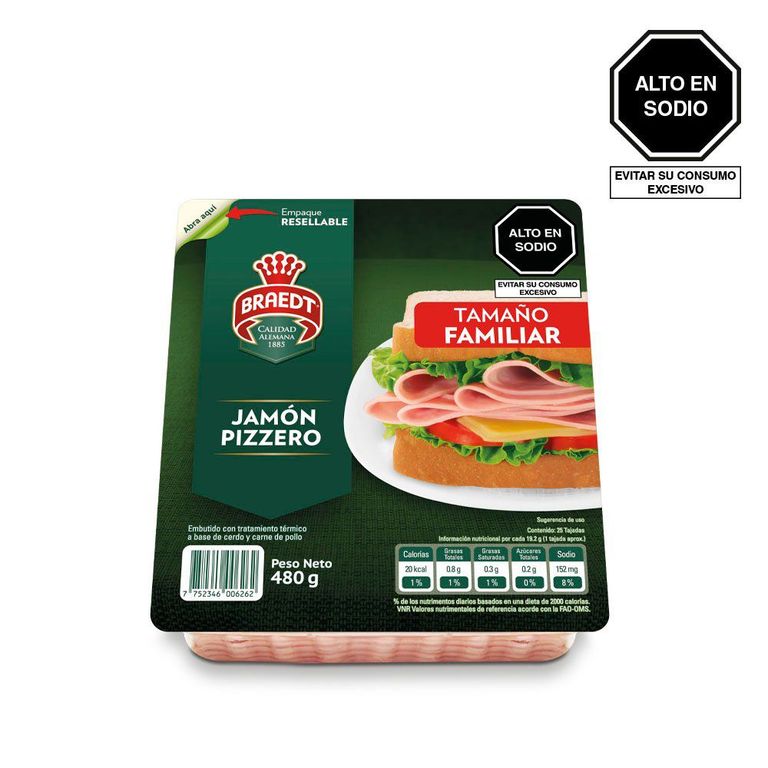 Jamón Pizzero Braedt Empaque 480 g