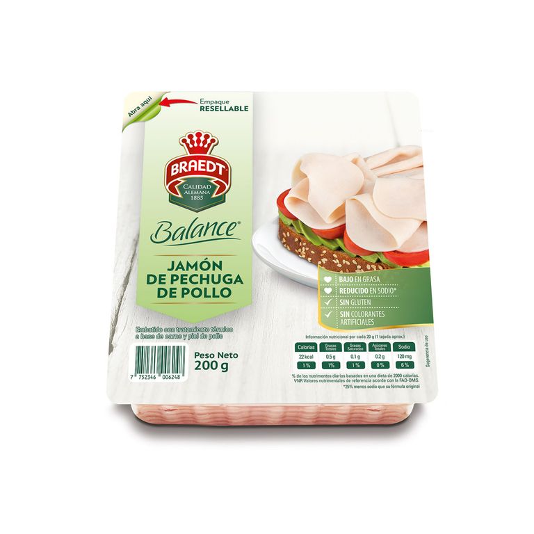 Jamón de Pechuga de Pollo Braedt Empaque 200 g
