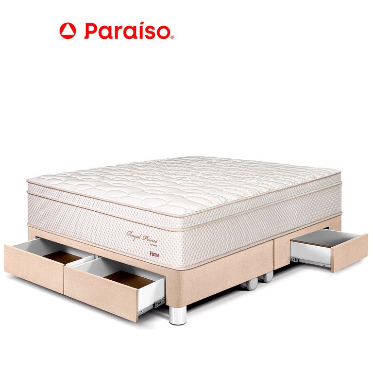 Cama con Cajones Royal Prince Firme King Champagne + 2 Almohadas Viscoelásticas