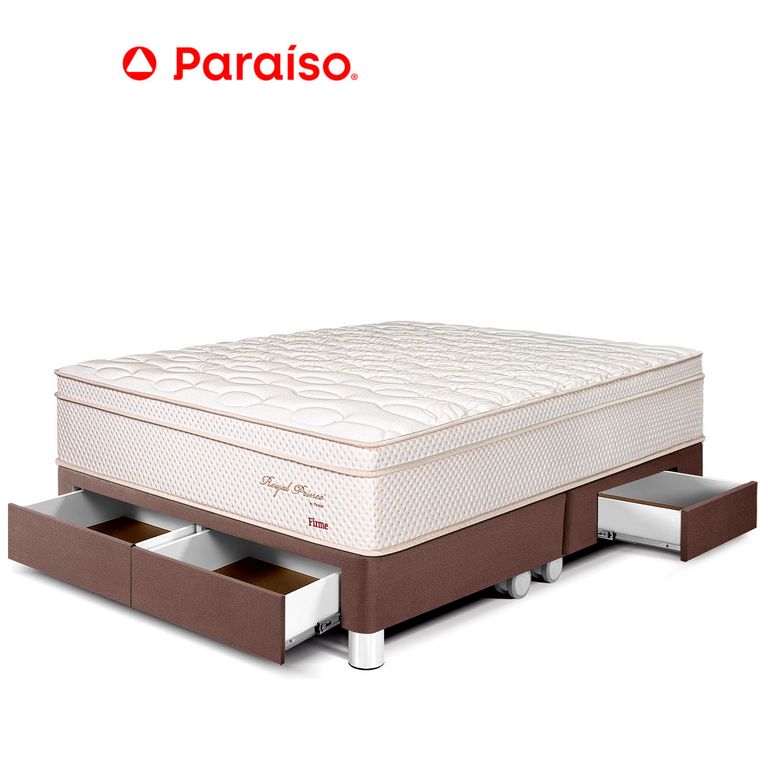 Cama con Cajones Royal Prince Firme King Chocolate + 2 Almohadas Viscoelásticas