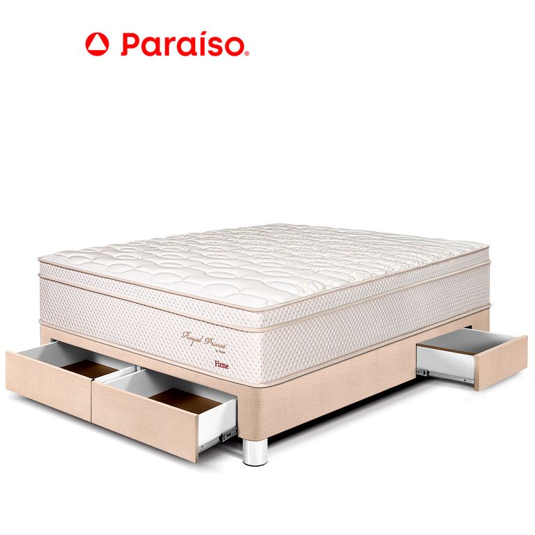 Cama con Cajones Royal Prince Firme 2 Plazas Champagne + 2 Almohadas Viscoelásticas