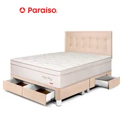 PARAISO - Dormitorio con Cajones Royal Prince Firme Queen Champagne + 2 Almohadas Viscoelásticas