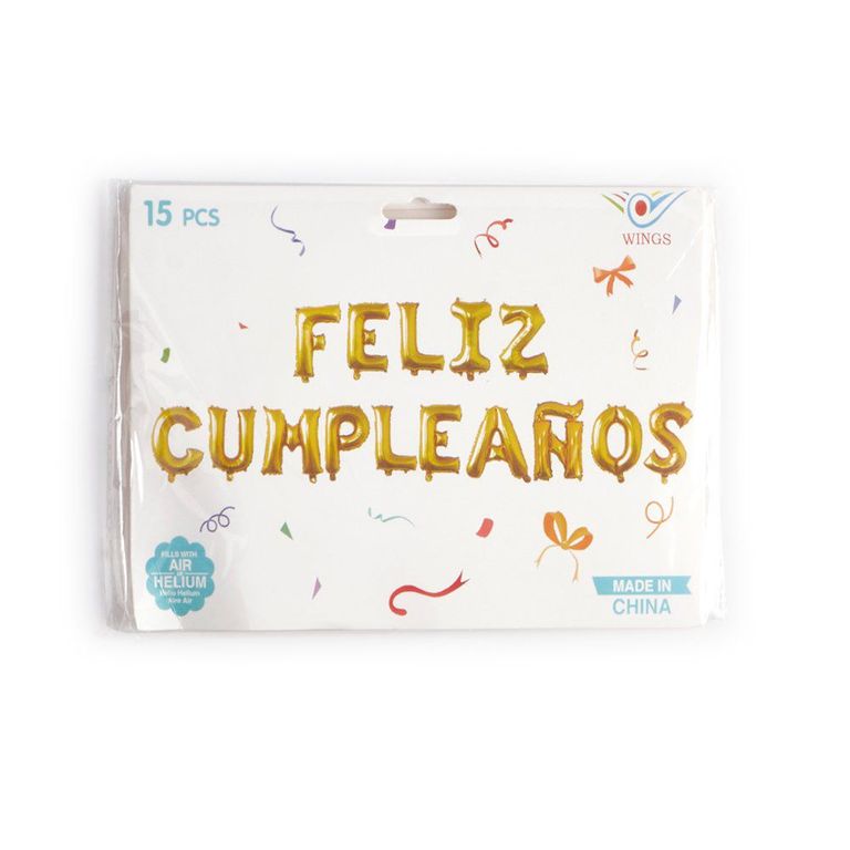 FELIZ CUMPLEANOS METALICO DORADO