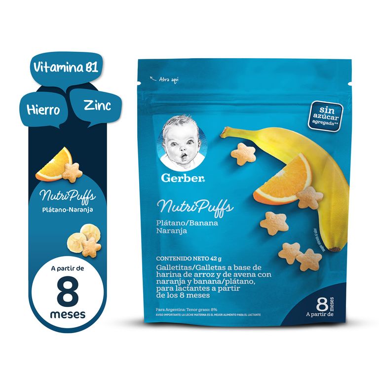 Galletas Gerber Nutri Puffs Naranja Plátano Doypack 42 g