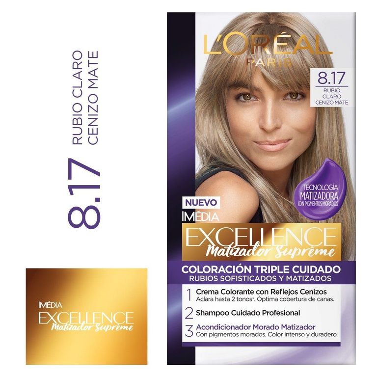 Tinte Excellence Matizador Supreme Tono 8.17 Rubio Claro Cenizo Mate