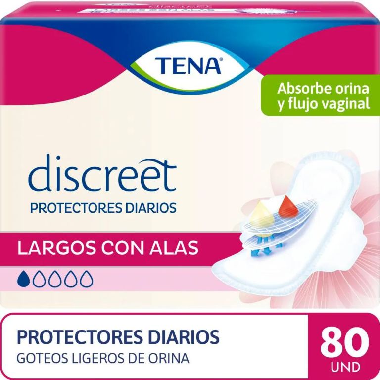 Protectores Diarios Tena Discreet Largo Alas Empaque 80 Und