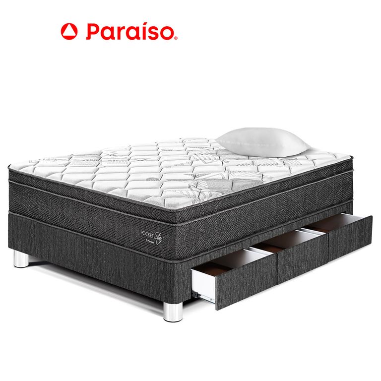 CAMA POCKET STAR 1.5 PZ CAJONES OSCURO