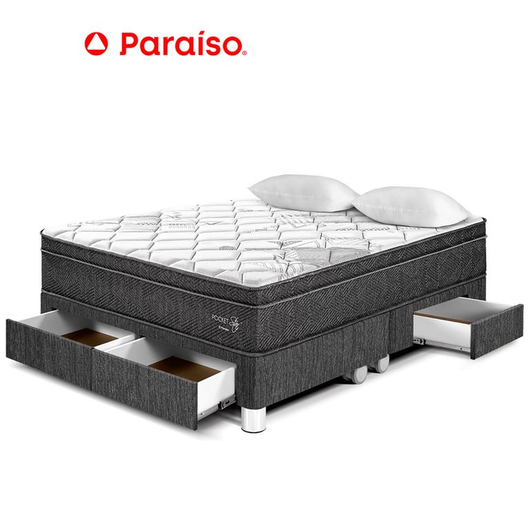 CAMA POCKET STAR QUEEN CAJONES OSCURO