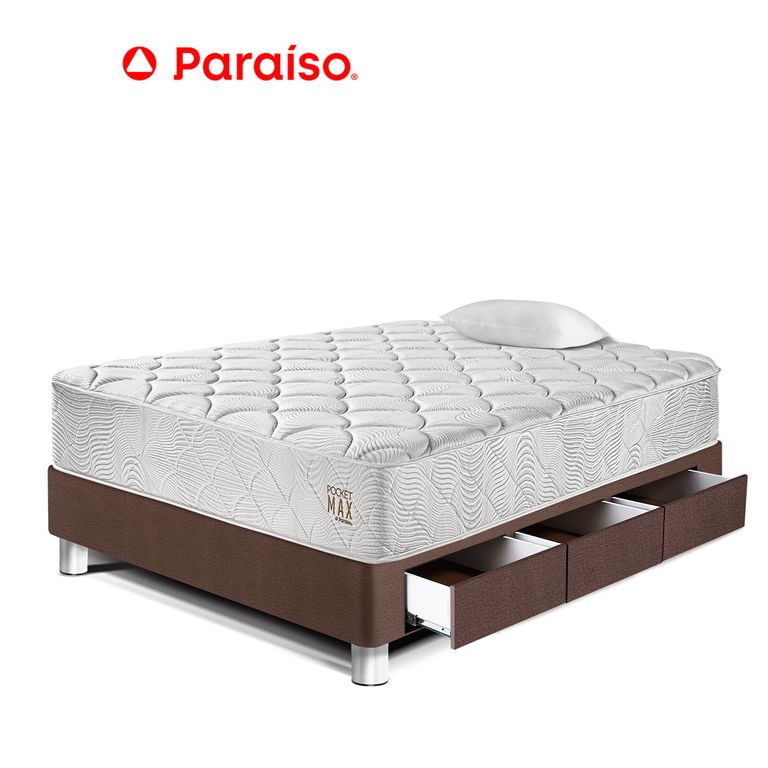 CAMA POCKET MAX 1.5 PZ CAJONES CHOCO