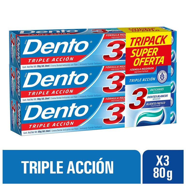 Pasta Dental Dento Triple Acción Tripack Caja 80 g