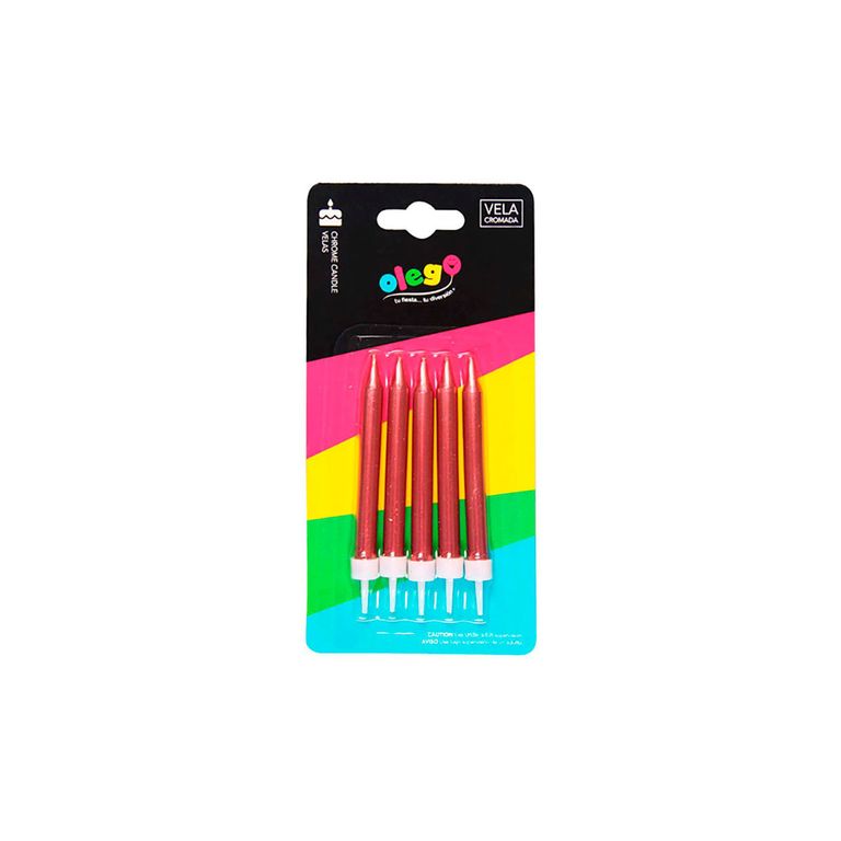 Vela Cromada 5 Piezas Rojo