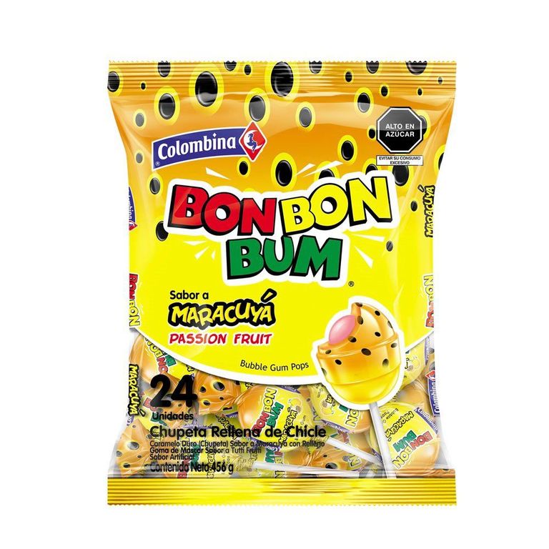 Chupetines Bon Bon Bum Maracuyá Bolsa 24 Und