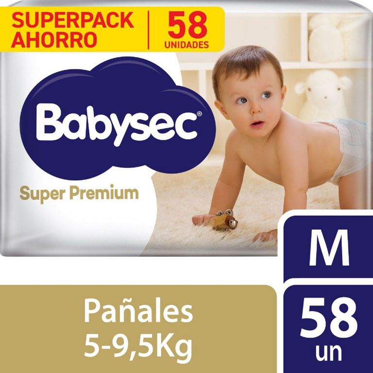 Pañales Babysec Súper Premium Talla M Empaque 58 Und