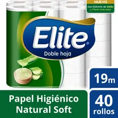 ELITE - Papel Higiénico Elite Doble Hoja Natural Soft con Sábila Empaque 40 Und
