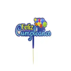 RABITO DE PAPEL - Topper Feliz Cumpleaños Globos