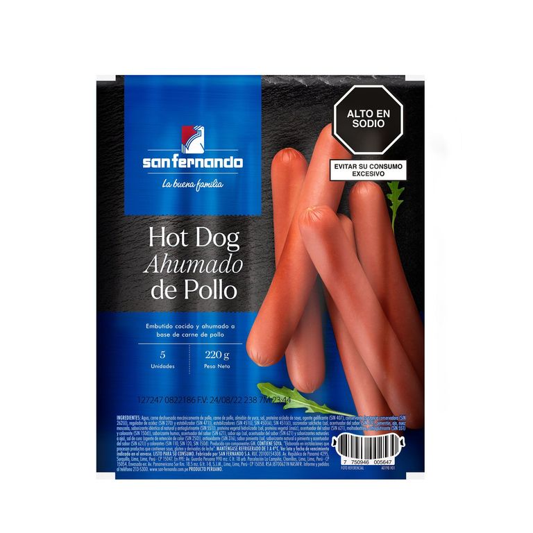 Hot Dog Ahumado de Pollo San Fernando Empaque 220 g