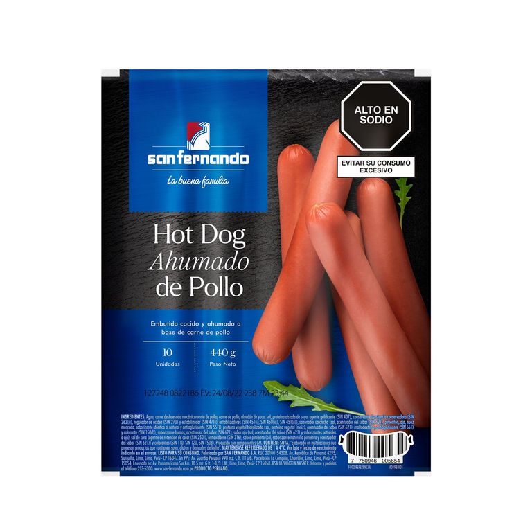 Hot Dog Ahumado de Pollo San Fernando Empaque 440 g