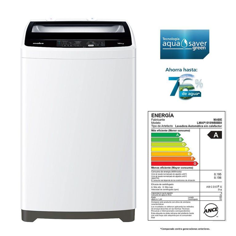 Lavadora automática 10 Kg Blanco Mabe LMAP1010WBBB0
