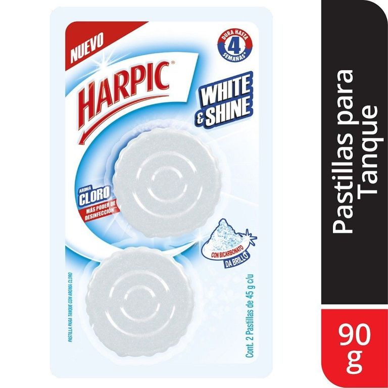 Desinfectante de Baño en Pastilla Harpic White Shine Cloro Empaque 2 Und