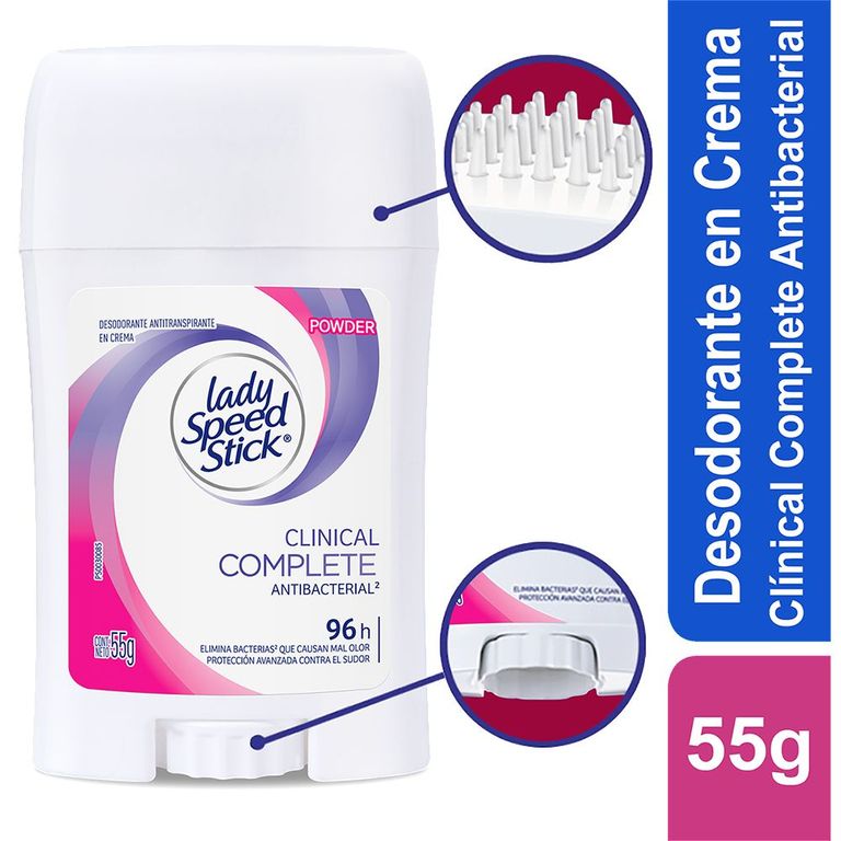 Desodorante en Crema Lady Speed Stick Clinical Complete Antibacterial Envase 55 g