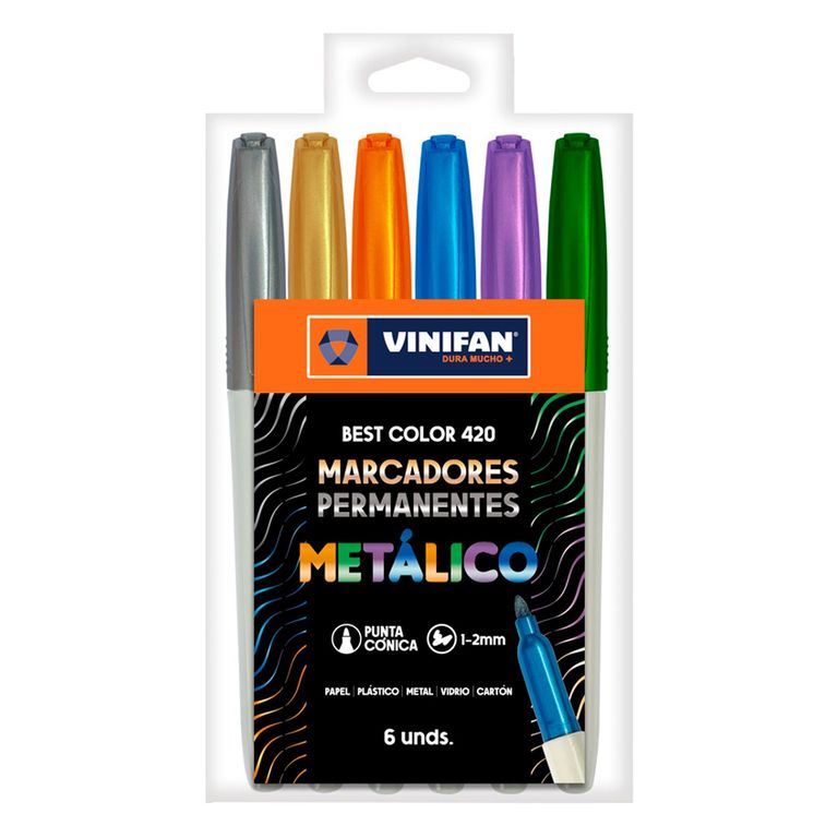 Plumones Permanentes Vinifan Metalizados Best Color Estuche 6 Und