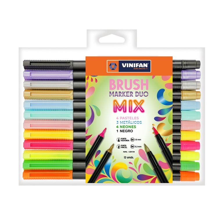 Plumones Vinifan Brush Dúo Mix Estuche 12 Und