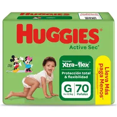 HUGGIES - Pañales Active Sec Xtra-Flex Talla G por 70 Unidades