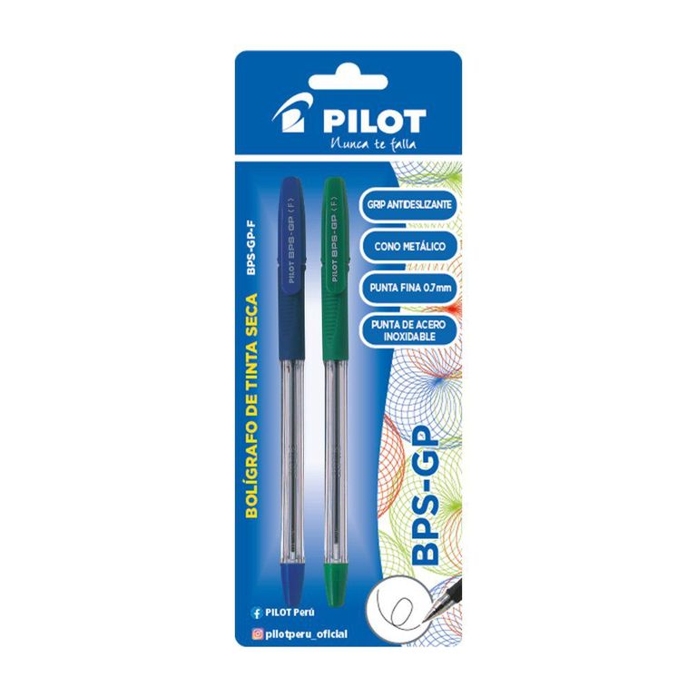 Lapicero Pilot Tinta Seca BPS GP Azul Verde Empaque 2 Und