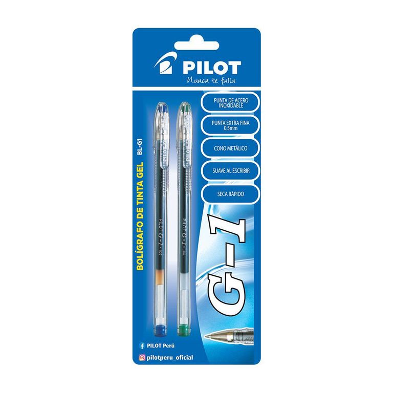 Lapicero Pilot Tinta Gel G1 Azul Verde Empaque 2 Und