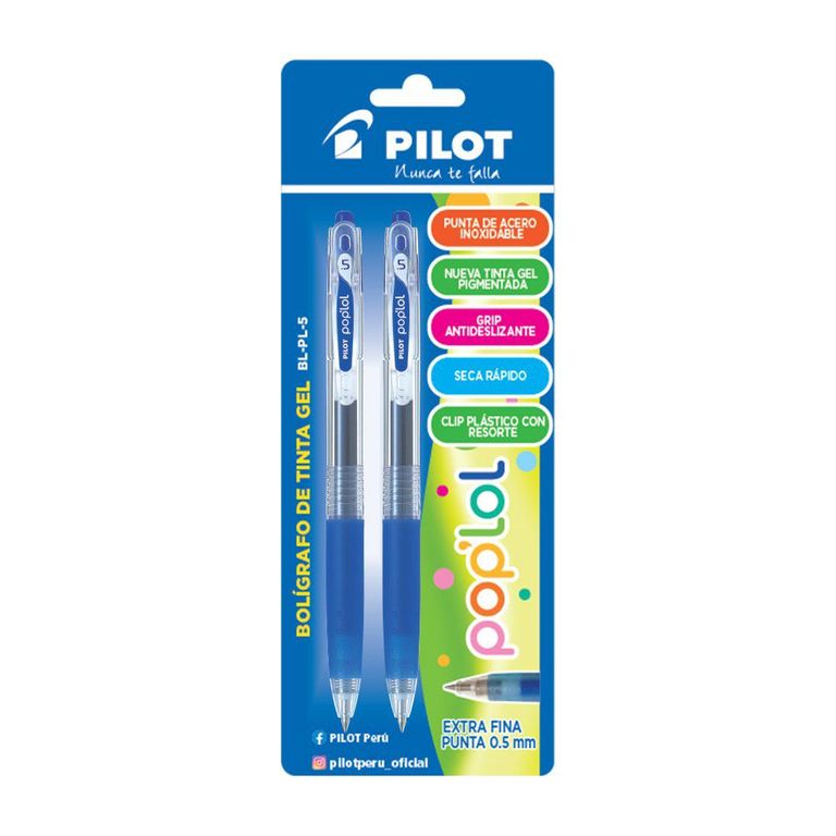 Lapicero Pilot Tinta Gel Pop Lol Azul Empaque 2 Und