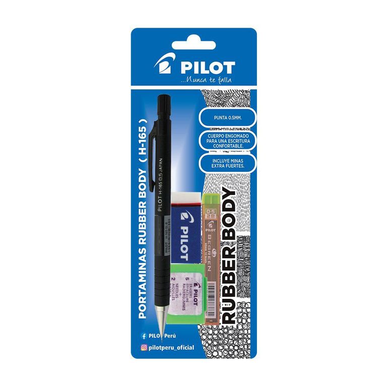 Portamina Pilot Rubber Body Negro + Minas + Borrador + Repuestos