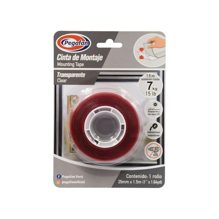 Cinta Pegafan Montaje Transparente 25mm x 1.5m