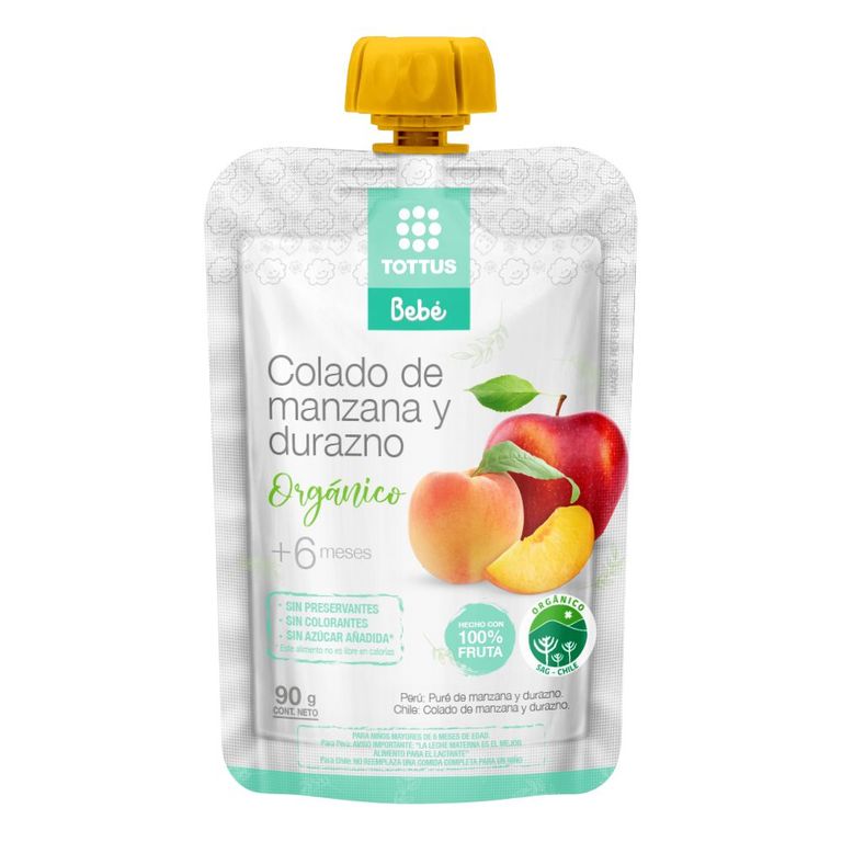 Colado de Manzana y Durazno Tottus Bebé Doypack 90 g