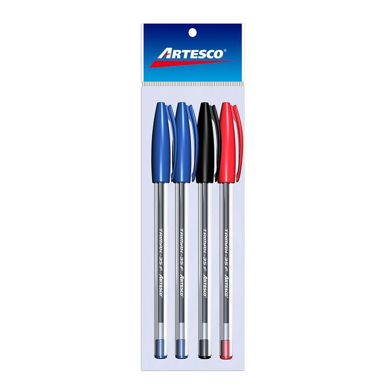 Lapicero Artesco Trimax 35F Azul Negro Rojo Empaque 3 Und