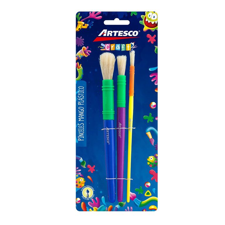 Pinceles Artesco Mango De Plástico Empaque 3 Und