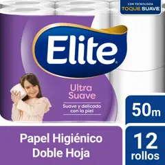 ELITE - Papel Higiénico Doble Hoja Ultra Suave Pack 12 Rollos 50m