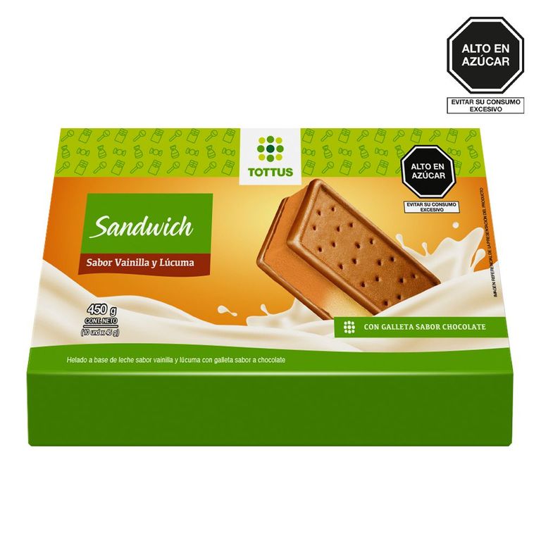 Helado Sandwich Vainilla Lúcuma Tottus Caja 10 Und