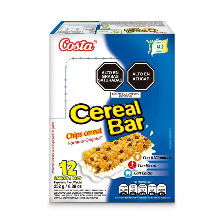 Barras de Cereal Costa Cereal Bar Chips Caja 12 Und