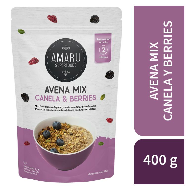 Avena Mix Amaru Superfoods Canela & Berries Empaque 400 g