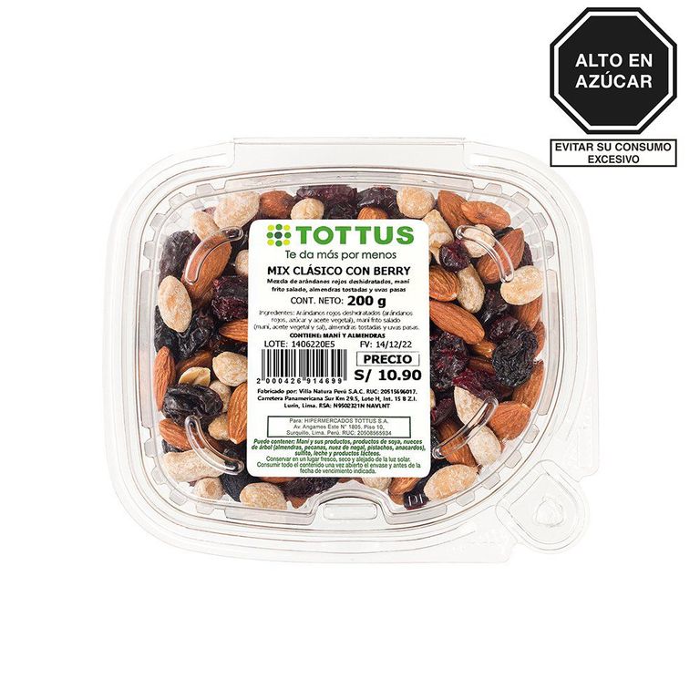 Frutos Secos Tottus Mix Clásico con Berry Envase 200 g