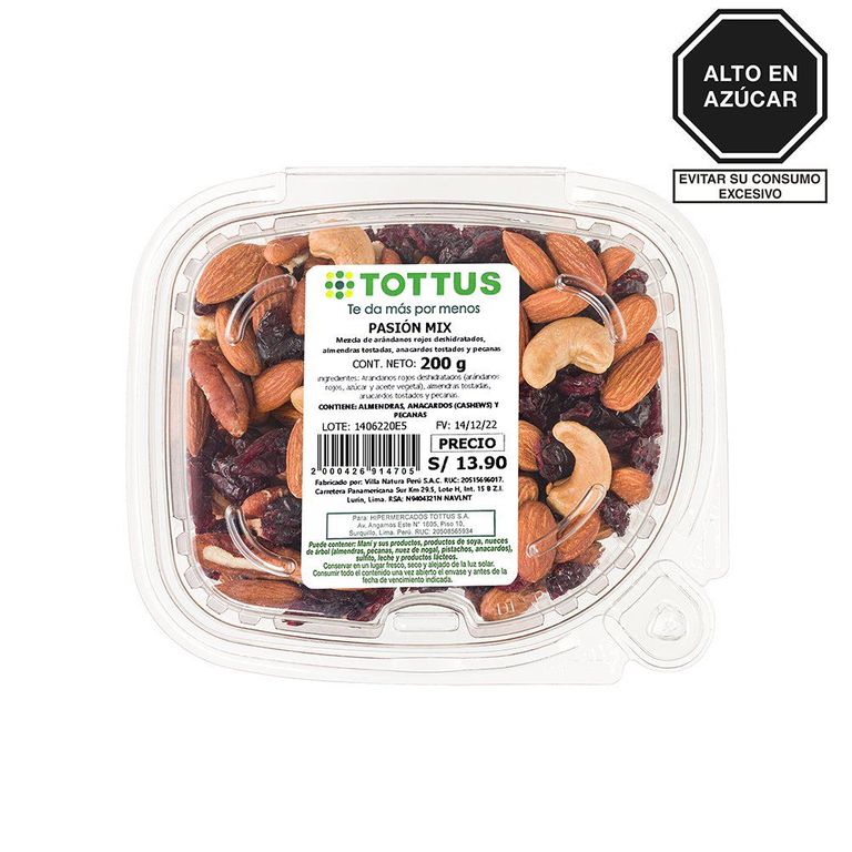 Frutos Secos Tottus Pasión Mix Envase 200 g