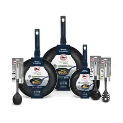 ILKO - Pack Sartenes Granito Navy 20cm +26 cm +Wok 28cm +3 Utensilios Ilko