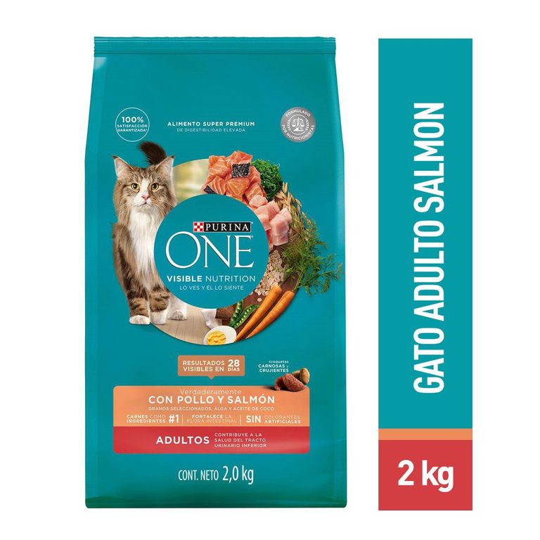 Alimento Seco Gatos Adultos Purina One Pollo Salmón Bolsa 2 Kg