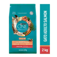 PURINA ONE - Comida para Gatos Adultos Sabor Pollo y Salmón 2 kg