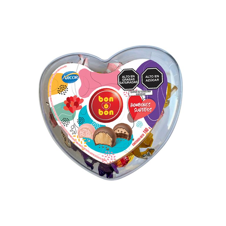 Bombones Surtidos de Chocolate Bon O Bon Corazón Pote 180 g
