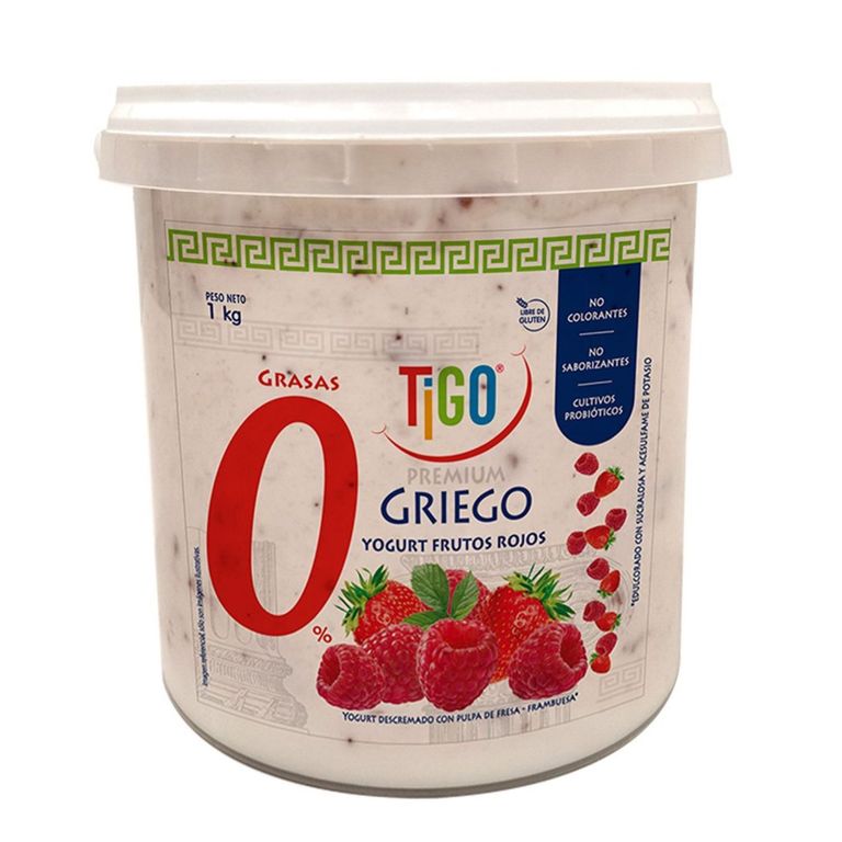 Yogurt Griego Descremado Tigo Frutos Rojos Pote 1 Kg