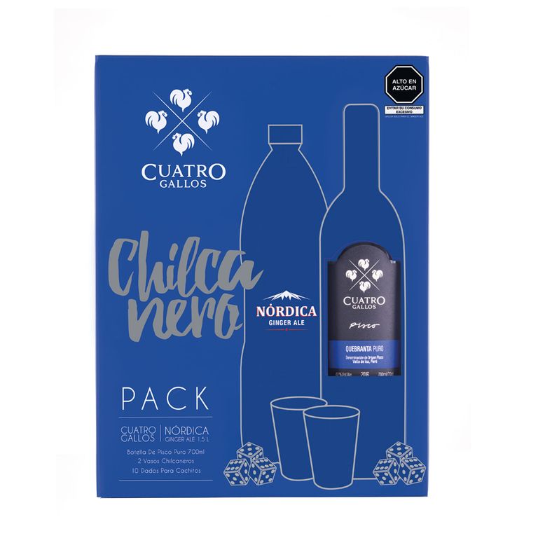 Pisco Quebranta Cuatro Gallos 750 mL + Nórdica 1.5 L