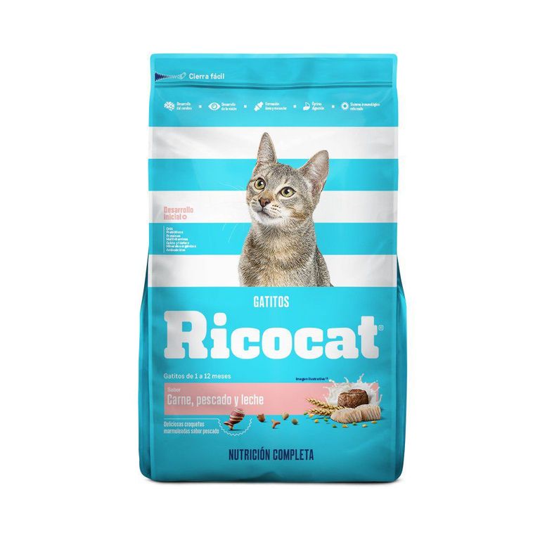 Alimento Seco Gatitos Ricocat Carne Pescado Leche Bolsa 3 Kg